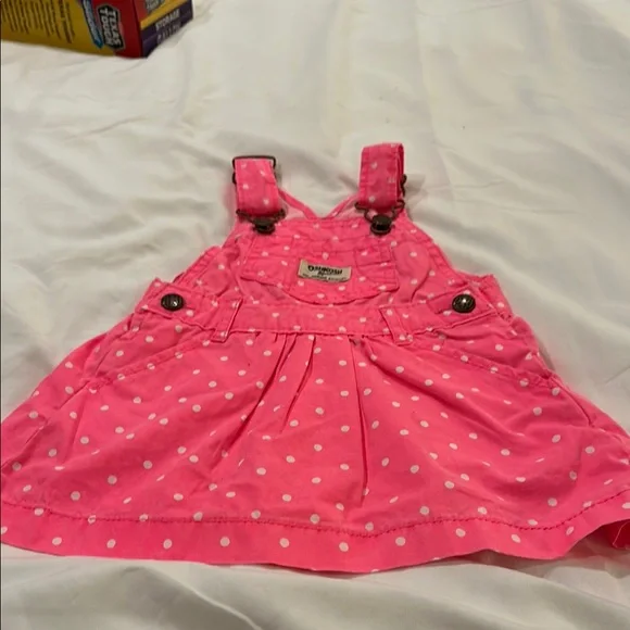 OshKosh B'gosh Pink Polka Dot overall dress and carters shorts overalls. - Picture 8 of 11
